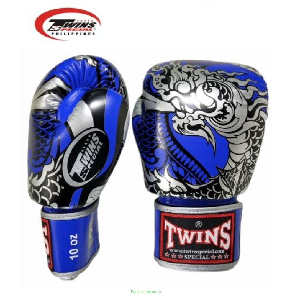 Боксерские перчатки Twins Special FBGVL3-52 Dragon blue silver 16 oz