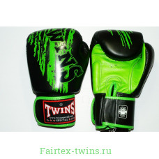 Боксерские перчатки TWINS FBGVL3-TW2 black green 10 oz