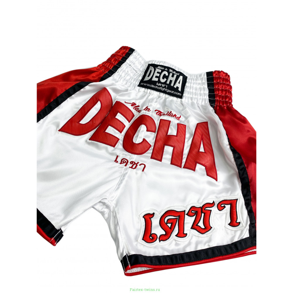 Шорты для тайского бокса Decha белый-красный XL