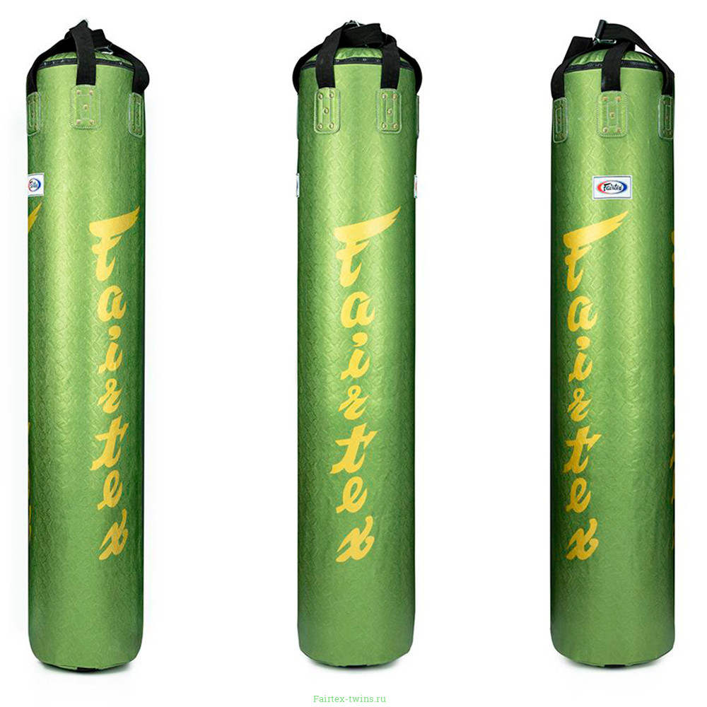 Боксерский мешок Fairtex HB6PY Green (gold silk screen) Banana Bag (БЕЗ НАПОЛНЕНИЯ)